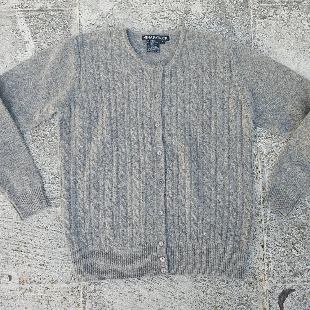 Nina Patrick Women Cardigan Sweater Button Front Gray Lamp Wool Size S - Picture 4 of 9